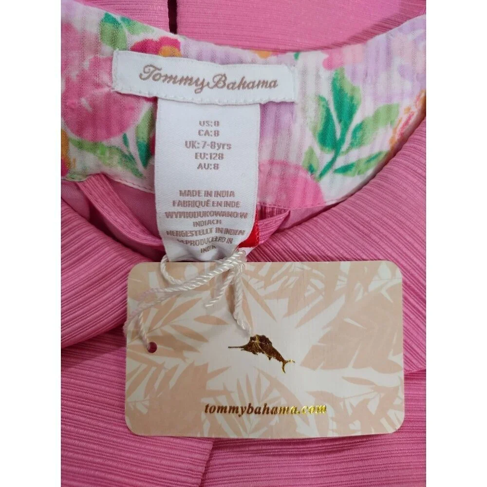 Tommy Bahama Girls Pink Bow-Accent Long Coat Jacket Size 8 Floral Lining, NWT.